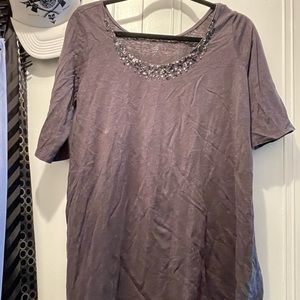 Eileen Fisher 100% Linen Black Beaded ￼Gray Top Size XL